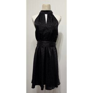 BCBG Paris Womens Halter Neck Midi Dress sz M Black Dark Romantic Cocktail